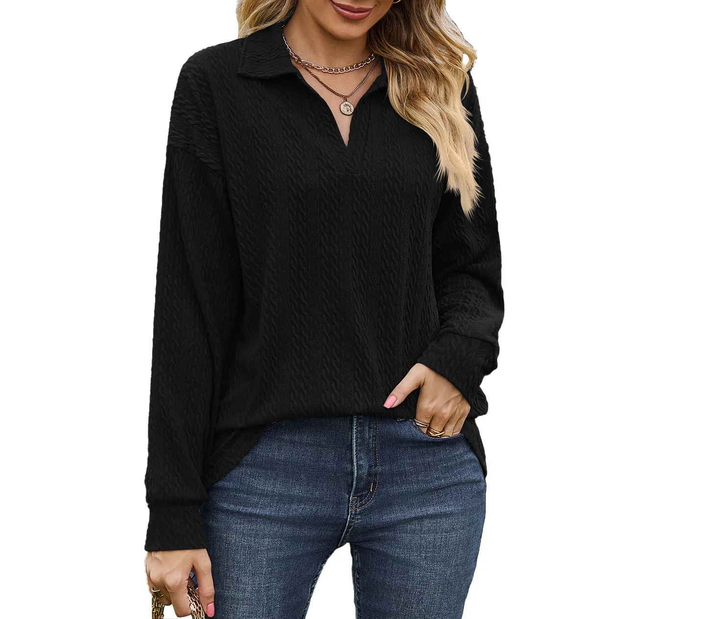 Autumn and Winter Fashion New T-shirt Solid Color Lapel Long-sleeved Casual Blouse Female
Autumn and Winter Fashion New T-shirt Solid Color Lapel Long-sleeved Casual Blouse Female