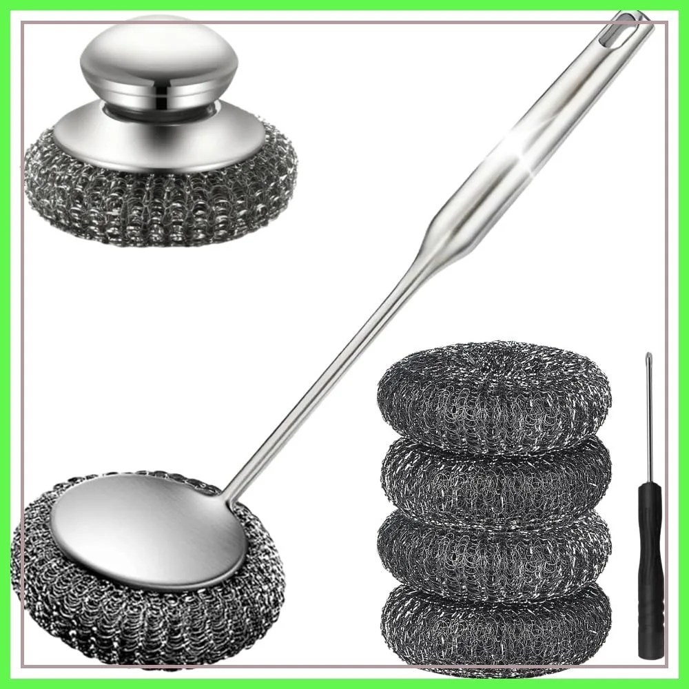 7Pcs Steel Wool Scrubber Set with Handle – Long & Short Brushes, Replaceable Pads, Anti-Scratch for Kitchen, BBQ
7Pcs Steel Wool Scrubber Set with Handle – Long & Short Brushes, Replaceable Pads, Anti-Scratch for Kitchen, BBQ