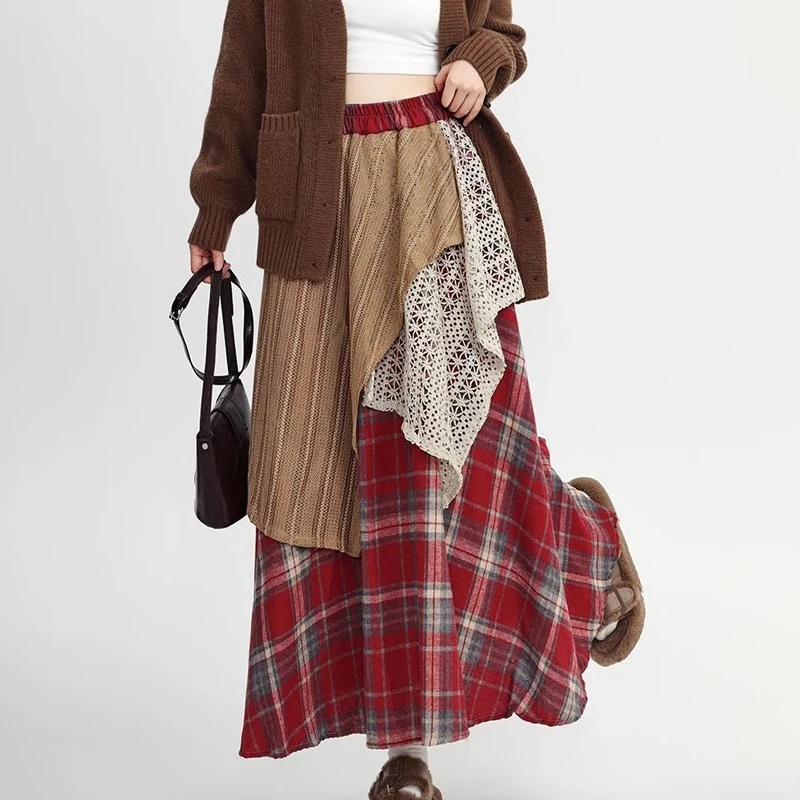 Retro Plaid Women Skirt 2025 Autumn Fashion Casual Irregular Splicing High Waist A-Line Chic Long Skirt Harajuku Streetwear
Retro Plaid Women Skirt 2025 Autumn Fashion Casual Irregular Splicing High Waist A-Line Chic Long Skirt Harajuku Streetwear
