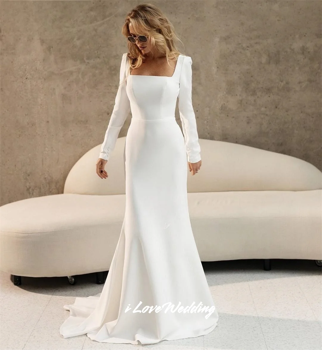 Simple Square Collar Wedding Dress 2025 Button Long Sleeve Backless Mermaid Trailing Arabic Bridal Gowns Muslim Pleated Customiz
Simple Square Collar Wedding Dress 2025 Button Long Sleeve Backless Mermaid Trailing Arabic Bridal Gowns Muslim Pleated Customiz