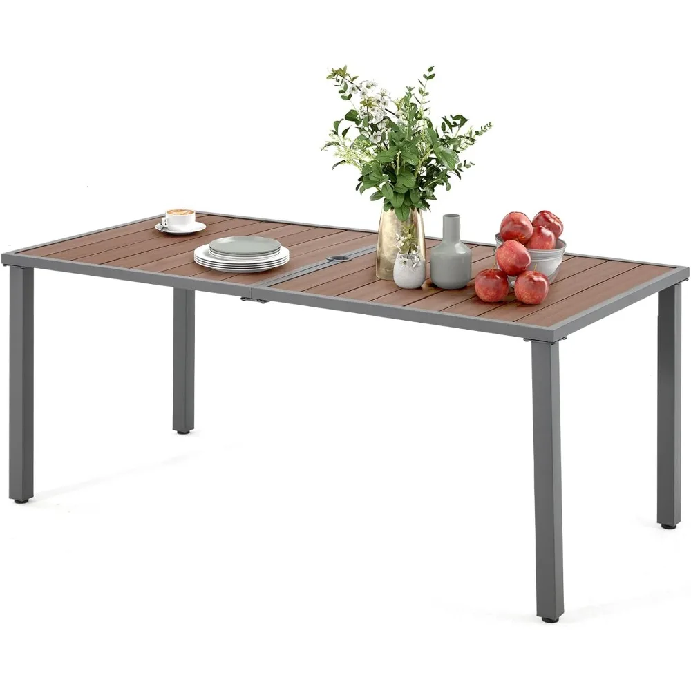 67''x33'' Outdoor Dining Table for 6, Metal Patio Dining Table with 1.97'' Umbrella Hole, All-Weather Wood-Like Rectangular Tab
67''x33'' Outdoor Dining Table for 6, Metal Patio Dining Table with 1.97'' Umbrella Hole, All-Weather Wood-Like Rectangular Tab