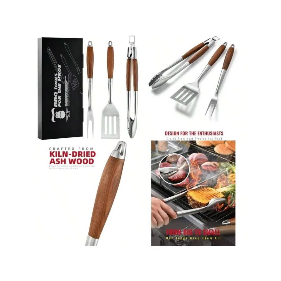 【New style】Heavy-Duty Heat-Treated Ash Wood BBQ Grilling Tools Set Extra-Thick Stainless Steel Spatula, Fork and Tongs Essentia
【New style】Heavy-Duty Heat-Treated Ash Wood BBQ Grilling Tools Set Extra-Thick Stainless Steel Spatula, Fork and Tongs Essentia