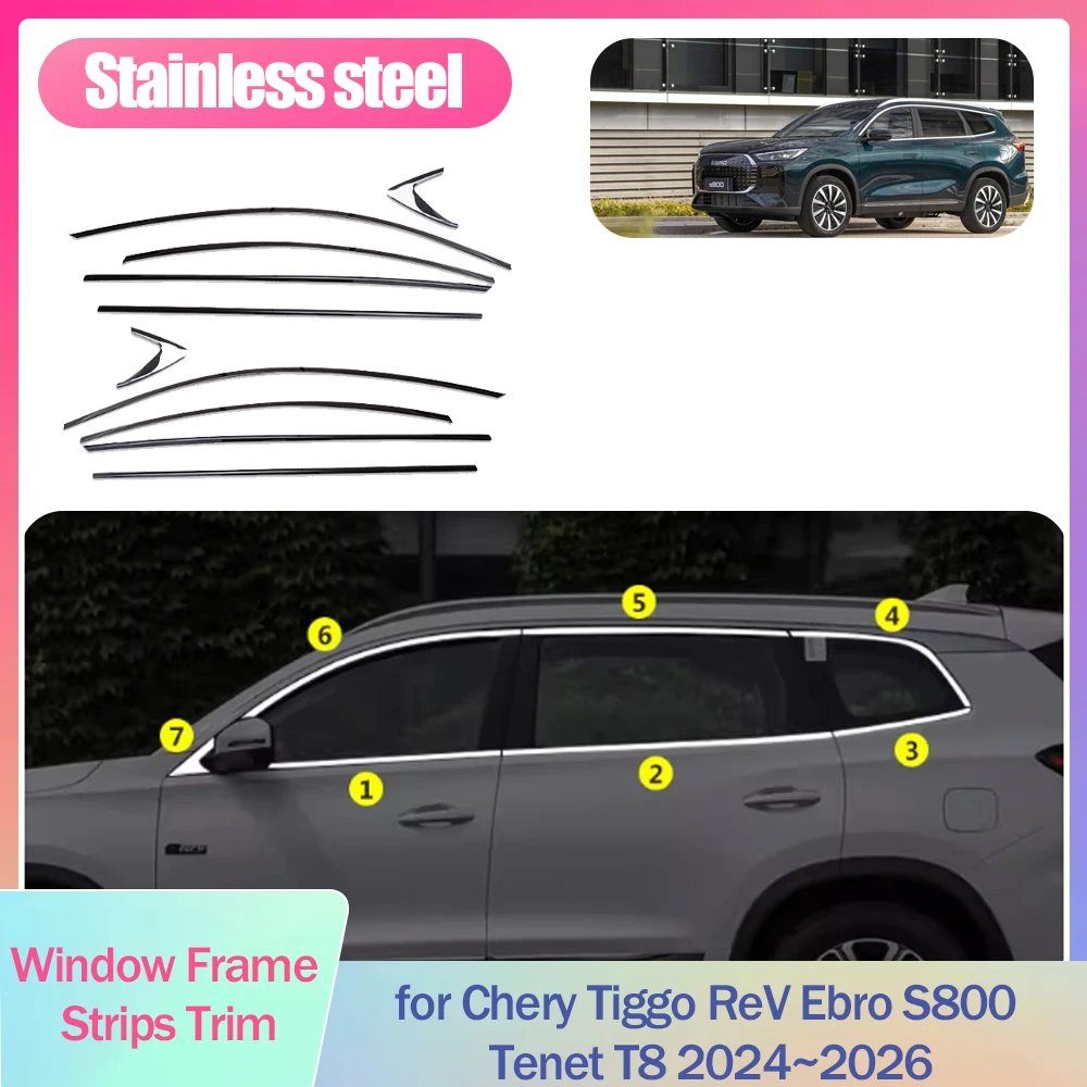 Накладки на рамку автомобильных окон для Chery Tiggo ReV, Ebro S800, Tenet T8 2024~2026, серебристые, из нержавеющей стали, аксессуары-наклейки
Накладки на рамку автомобильных окон для Chery Tiggo ReV, Ebro S800, Tenet T8 2024~2026, серебристые, из нержавеющей стали, аксессуары-наклейки