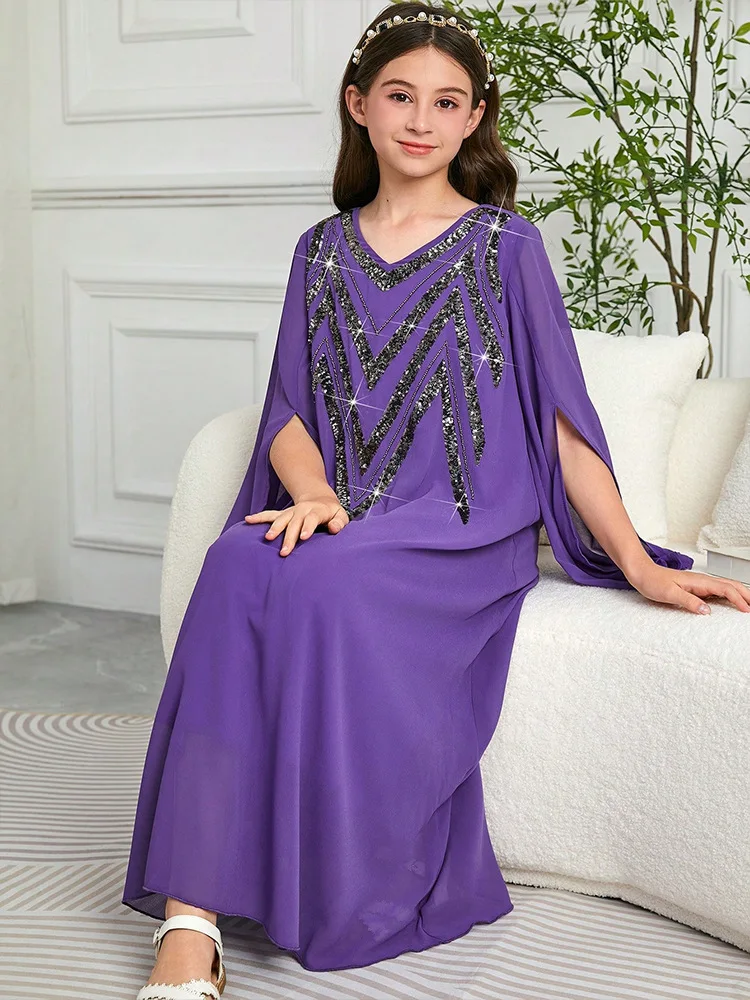 Мусульманское детское шифоновое платье Абая с блестками для девочек, детский халат Рамадан, исламская одежда, арабский, Турция, марокканский кафтан, свободный повседневный
Мусульманское детское шифоновое платье Абая с блестками для девочек, детский халат Рамадан, исламская одежда, арабский, Турция, марокканский кафтан, свободный повседневный