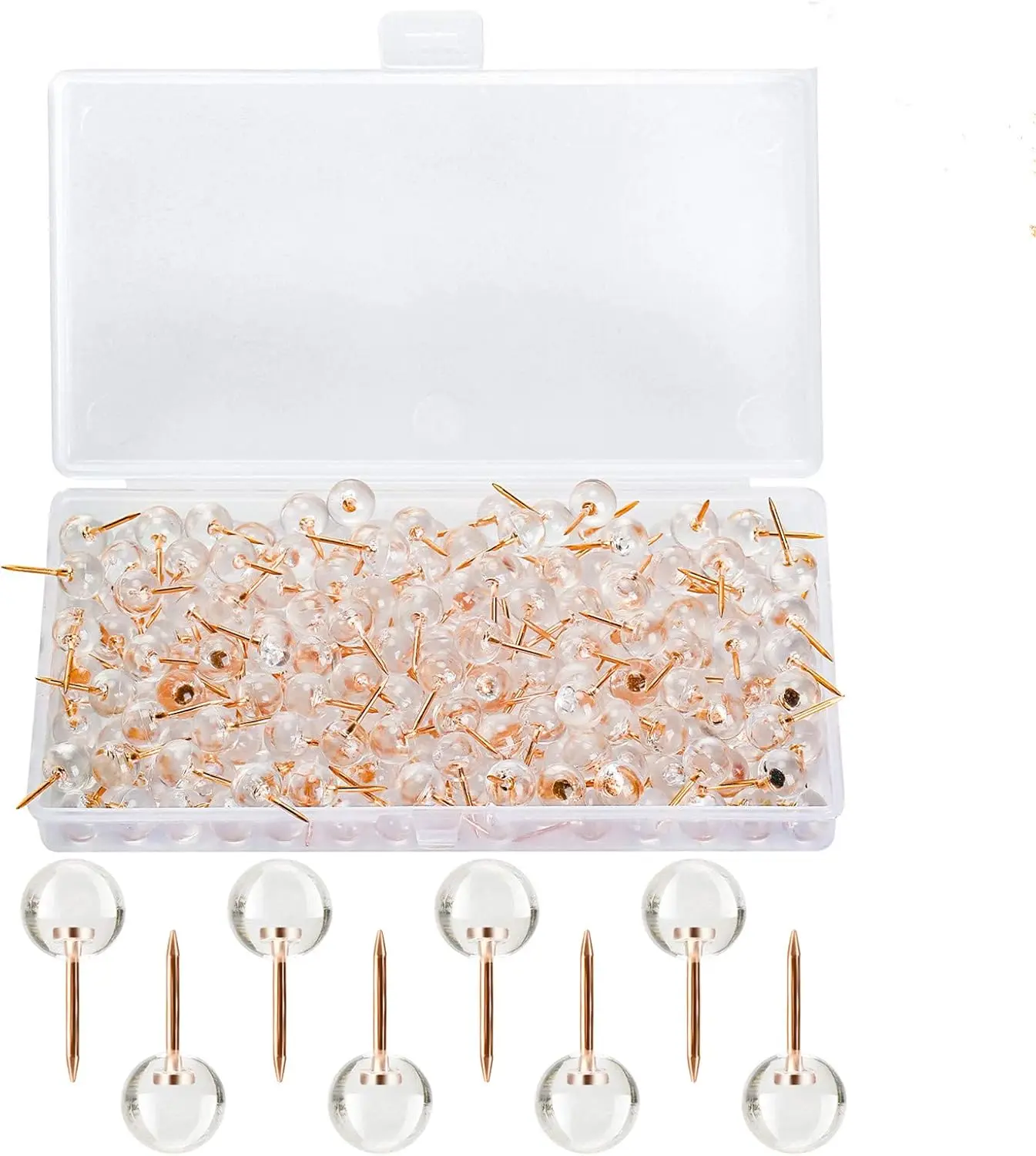 150 PCS Push Pins Rose Gold Thumb Tacks with Transparent Round Heads for Bulletin Board, Office and Craft
150 PCS Push Pins Rose Gold Thumb Tacks with Transparent Round Heads for Bulletin Board, Office and Craft