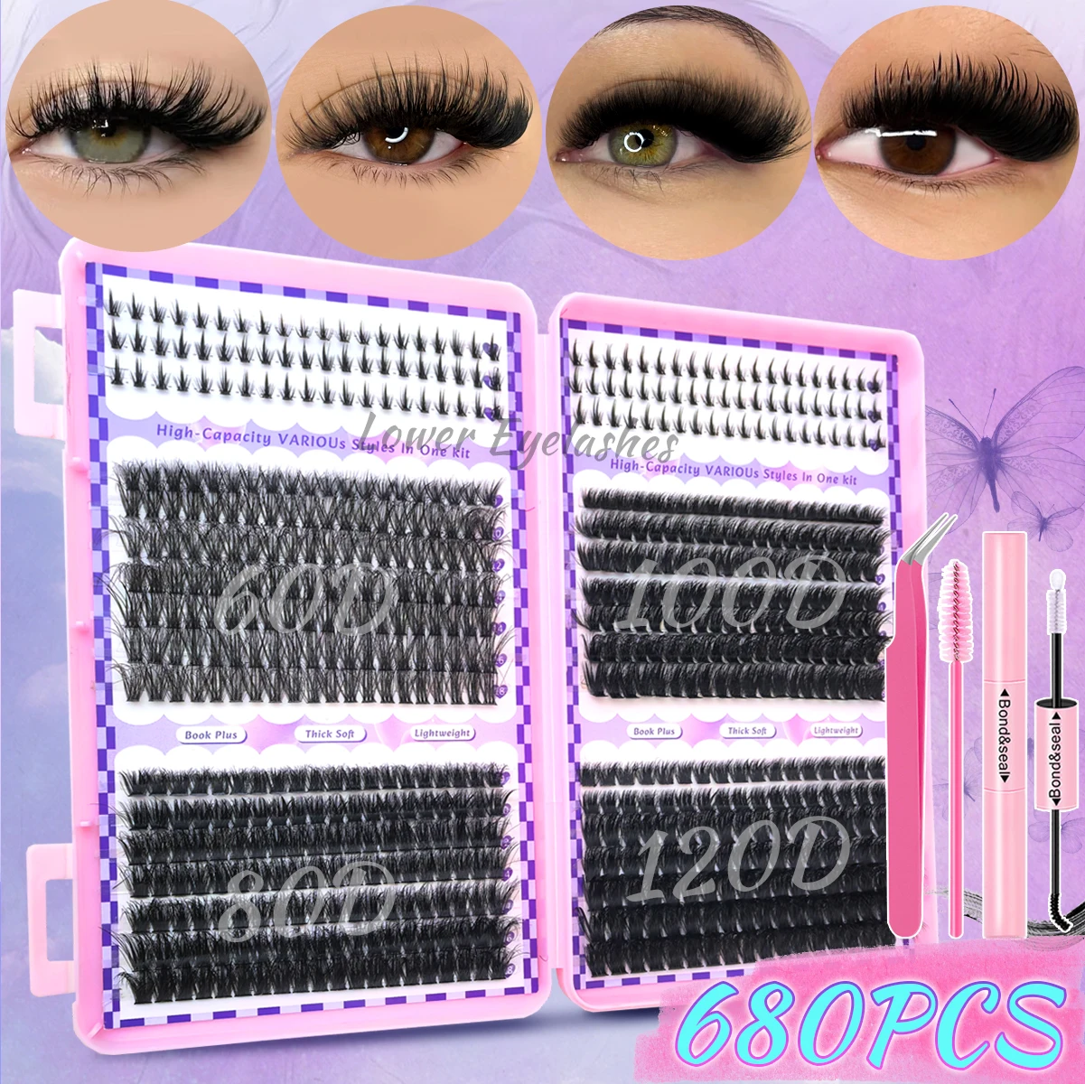 680PCS False Lash Extension Kit - D-Curl Fluffy Lash Extension Set, 60D 80D 100D 120D, Mixed Type 9-18mm
680PCS False Lash Extension Kit - D-Curl Fluffy Lash Extension Set, 60D 80D 100D 120D, Mixed Type 9-18mm