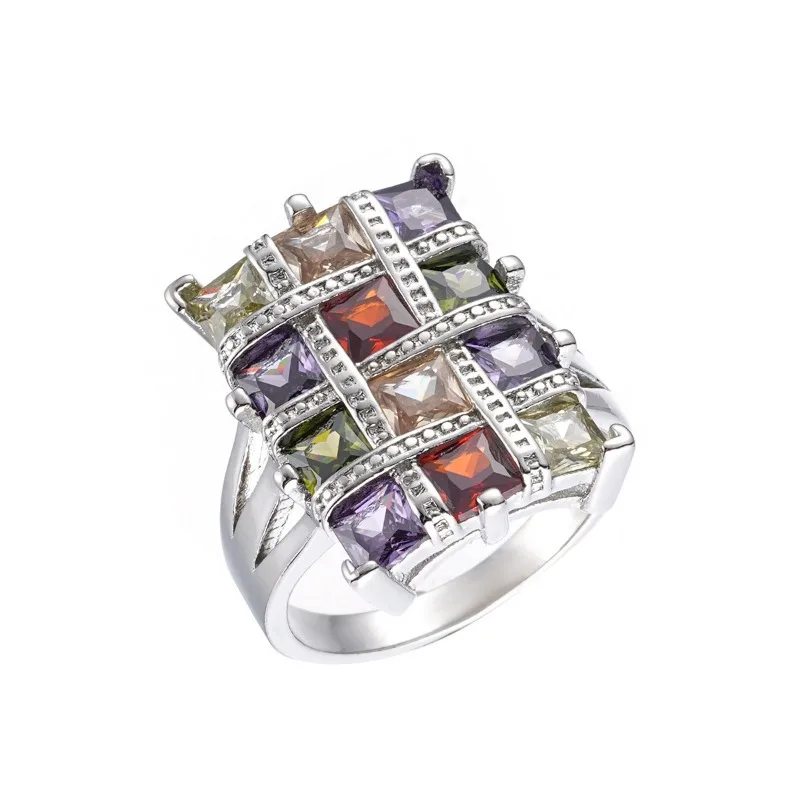 European and American style square seven color zircon ring, women's casual ring
European and American style square seven color zircon ring, women's casual ring