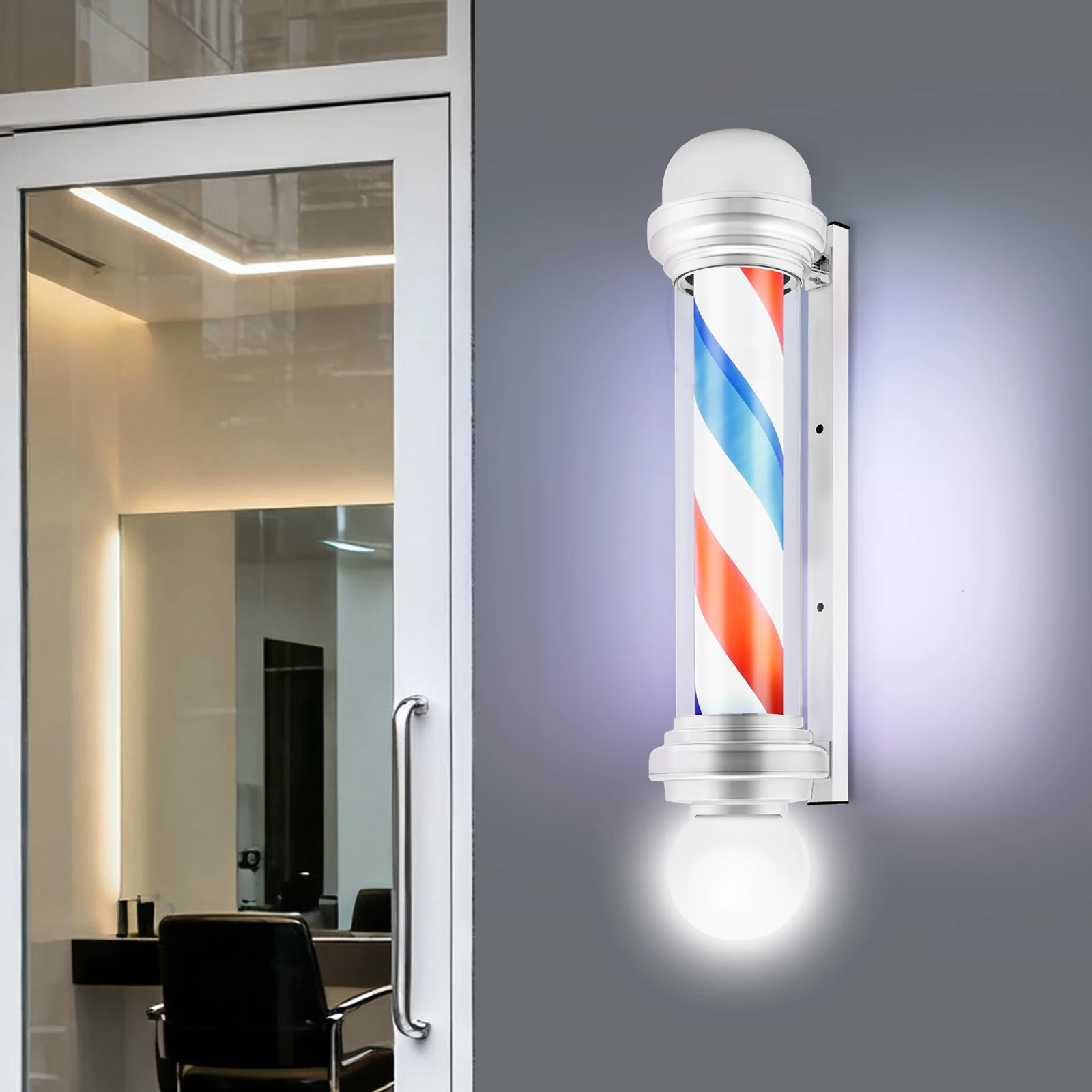 85cm Wall Mounted LED Barber Pole Light, Red White Blue Rotating Sign for Salon Shop Window Decor, Advertising Display Light
85cm Wall Mounted LED Barber Pole Light, Red White Blue Rotating Sign for Salon Shop Window Decor, Advertising Display Light