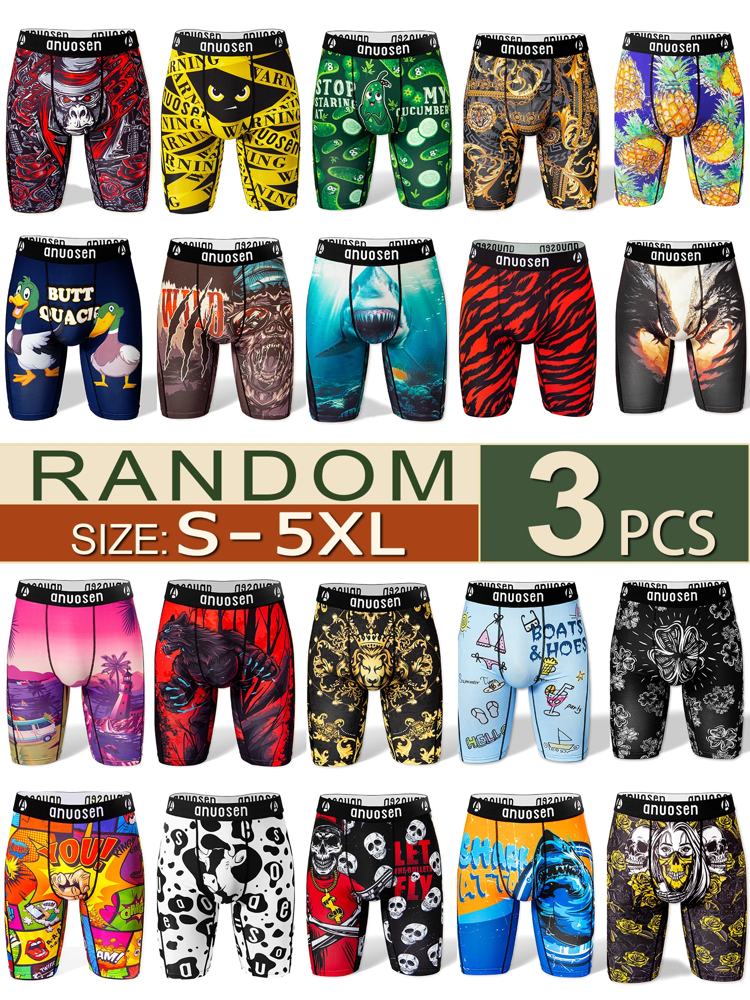 Random 3-Piece Set of Men's Long Sports Underwear, Random Pattern Single or Multi-Pack, Positioning Print, Skull, Plant, Letter, Cartoon, Moisture-Wicking, Cartoon, Striped, Plaid, Animal and Other Unique Prints, Random Styles, Extended Length Underwear,
Random 3-Piece Set of Men's Long Sports Underwear, Random Pattern Single or Multi-Pack, Positioning Print, Skull, Plant, Letter, Cartoon, Moisture-Wicking, Cartoon, Striped, Plaid, Animal and Other Unique Prints, Random Styles, Extended Length Underwear,