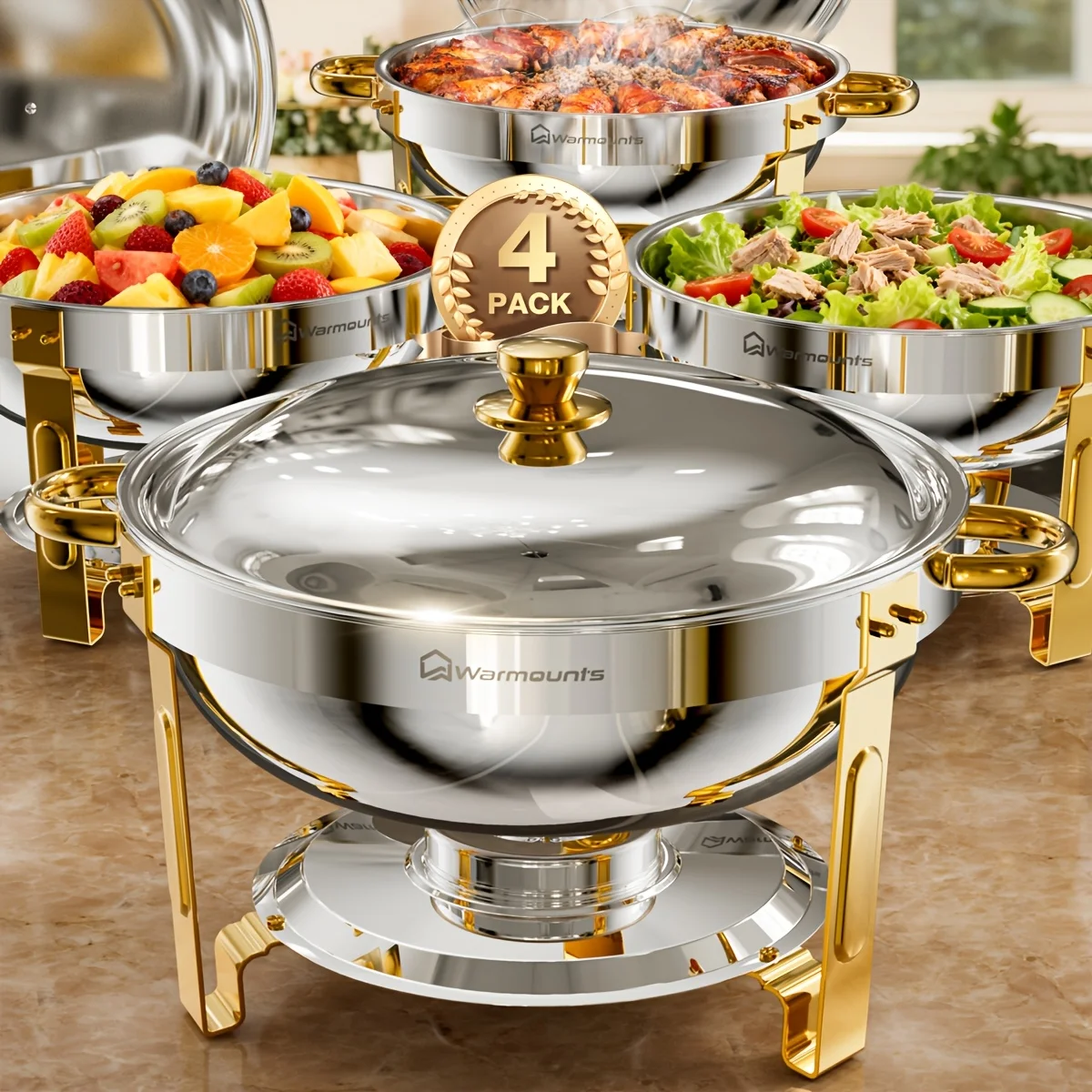 WARMOUNTS 5QT Golden Chafing Dishes for Buffet, 4 Pack Round Stainless Steel Chafing Dish Buffet with Lid & Lid Holder, Food Warmers Buffet for Parties, Wedding, Birthday, Banquet, Only for Cooking
WARMOUNTS 5QT Golden Chafing Dishes for Buffet, 4 Pack Round Stainless Steel Chafing Dish Buffet with Lid & Lid Holder, Food Warmers Buffet for Parties, Wedding, Birthday, Banquet, Only for Cooking