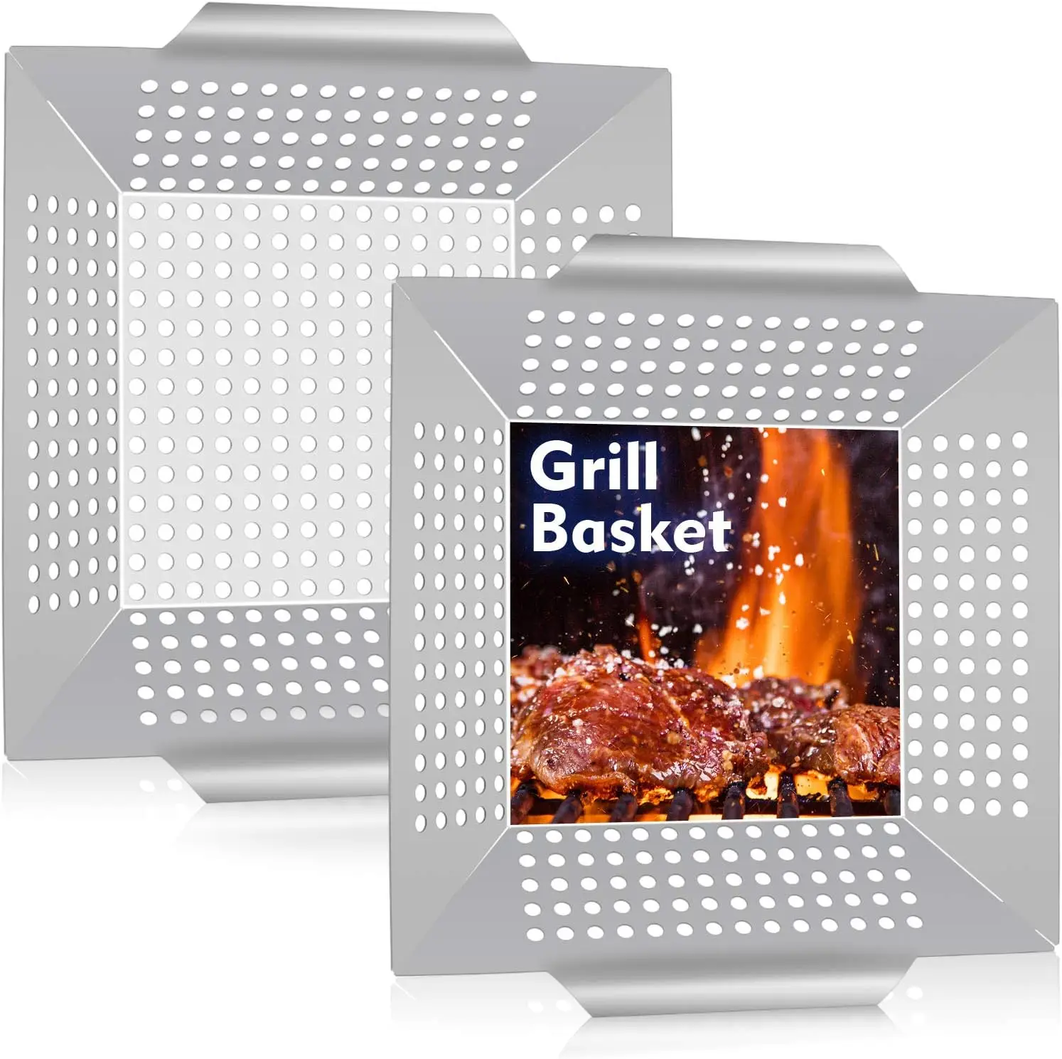 8" Grilling Basket, Small BBQ Grill Wok Set of 2 for Vegetable, Kabobs, Shrimps, Heavy Duty Stainless Steel, Dishwasher Safe
8" Grilling Basket, Small BBQ Grill Wok Set of 2 for Vegetable, Kabobs, Shrimps, Heavy Duty Stainless Steel, Dishwasher Safe