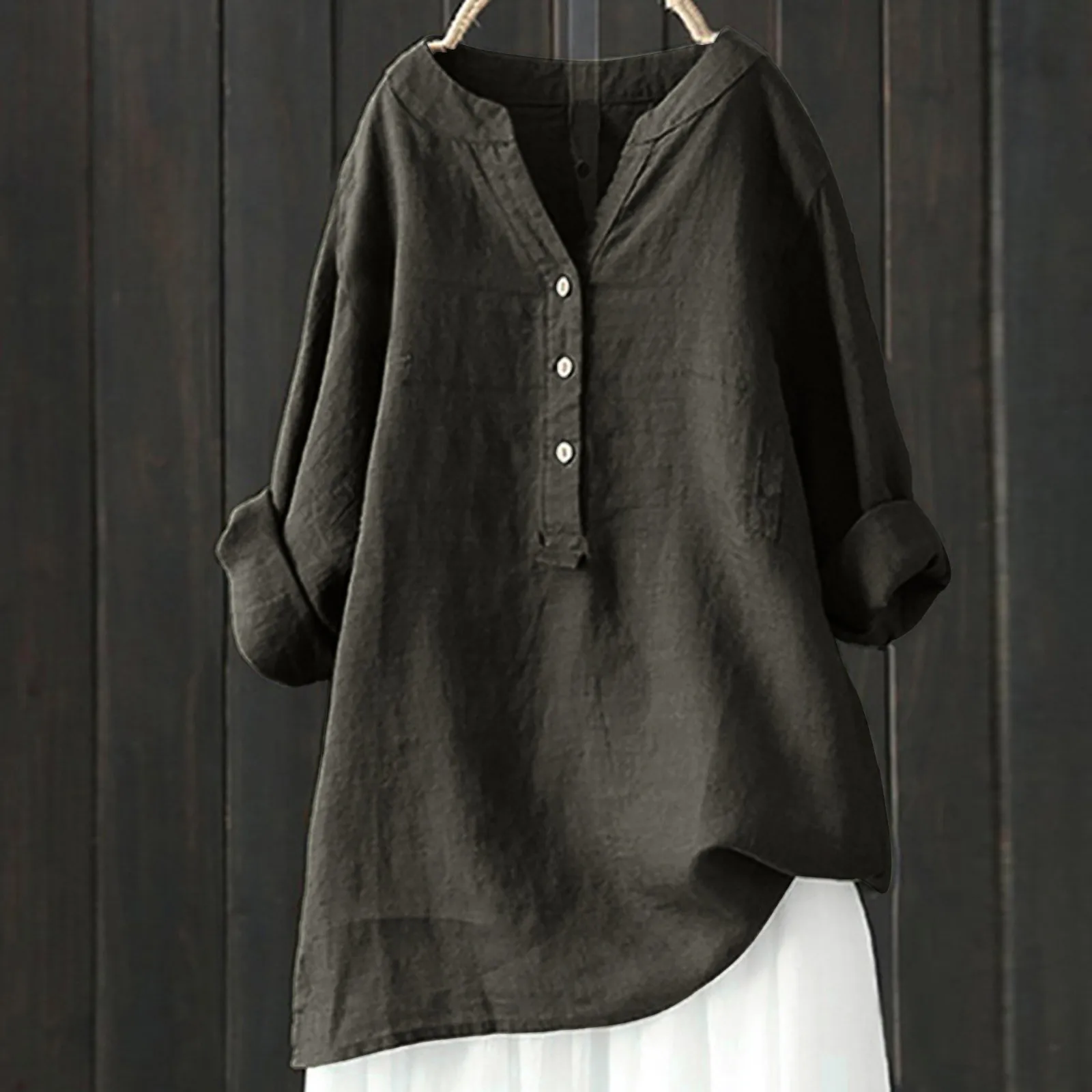 Solid Color Cotton And Linen Comfortable Shirt Tops Loose Button Blouses Stand Up Collar Long Sleeve Casual Women's Shirts
Solid Color Cotton And Linen Comfortable Shirt Tops Loose Button Blouses Stand Up Collar Long Sleeve Casual Women's Shirts