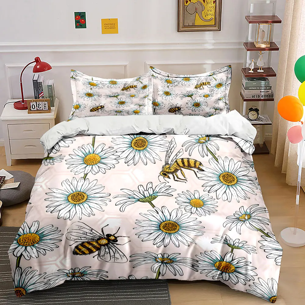 Elegant pattern of bees and daisies Duvet Cover Set Digital Print Colorful Polyester Bedding with Zipper Closur for kids gifts
Elegant pattern of bees and daisies Duvet Cover Set Digital Print Colorful Polyester Bedding with Zipper Closur for kids gifts