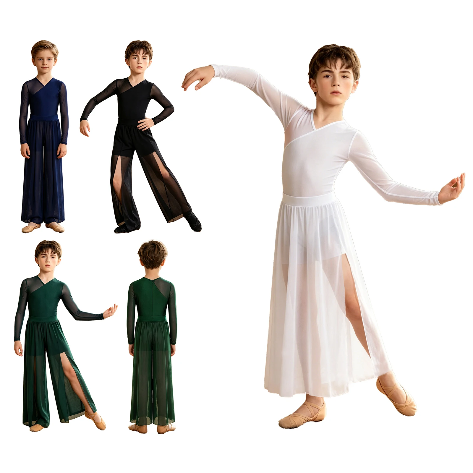 Boys Lyrical Dance Costume Long Sleeve V-Neck Bodysuit, Back Invisible Zipper, Split Mesh Pants for Competition & Performance
Boys Lyrical Dance Costume Long Sleeve V-Neck Bodysuit, Back Invisible Zipper, Split Mesh Pants for Competition & Performance
