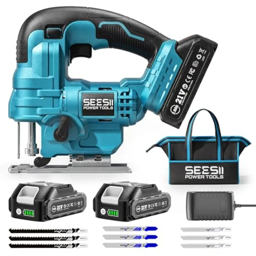 Cordless jigsaw for woodworking: lithium-ion black/gray 2×2.0Ah batteries 45 bevel 4 orbital settings variable speed 9 blades L
Cordless jigsaw for woodworking: lithium-ion black/gray 2×2.0Ah batteries 45 bevel 4 orbital settings variable speed 9 blades L