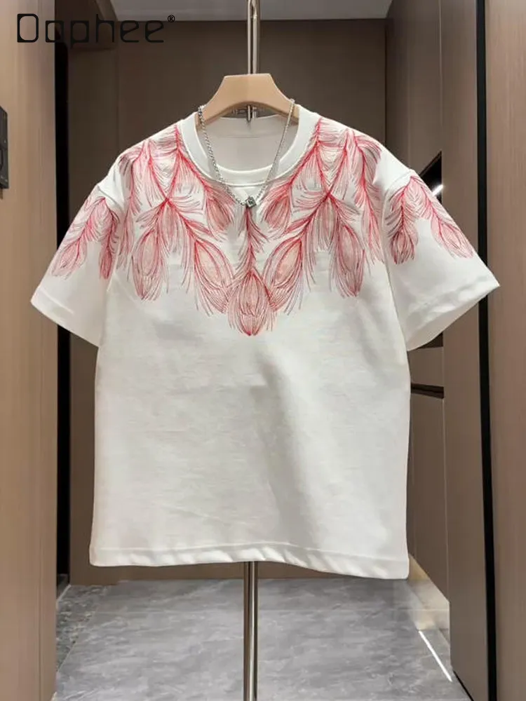 2026 Summer New American Style Men's Black White Feather Embroidery Loose Casual Streetwear Round Neck Short Sleeve T-shirt
2026 Summer New American Style Men's Black White Feather Embroidery Loose Casual Streetwear Round Neck Short Sleeve T-shirt