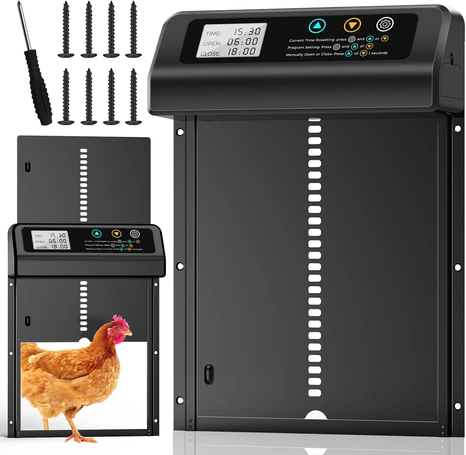 Automatic chicken door with timer, anti pinch, durable aluminum automatic chicken door (black)
Automatic chicken door with timer, anti pinch, durable aluminum automatic chicken door (black)