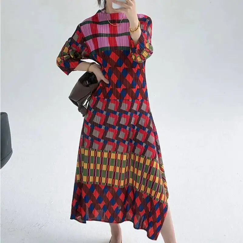 Women's Geometric Plaid Dress Half High Neck Three-quarter Sleeve Pleated Asymmetrical Hem Dresses 2026 Spri KL0D
Women's Geometric Plaid Dress Half High Neck Three-quarter Sleeve Pleated Asymmetrical Hem Dresses 2026 Spri KL0D