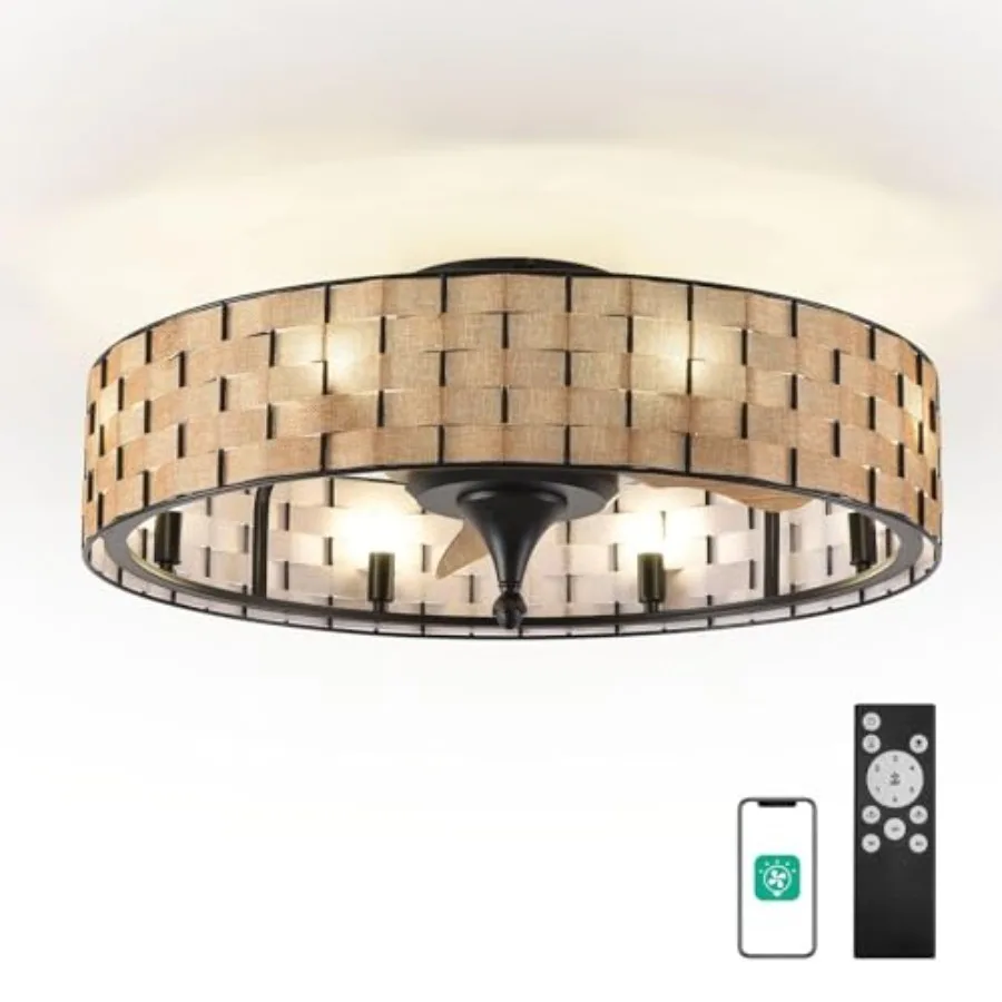 24" Caged Ceiling Fan with Lights, 2 Ways Control AppandRemote Control,Light Kit Included(8 Bulbs), Modern Farmhouse (Flush Mou
24" Caged Ceiling Fan with Lights, 2 Ways Control AppandRemote Control,Light Kit Included(8 Bulbs), Modern Farmhouse (Flush Mou