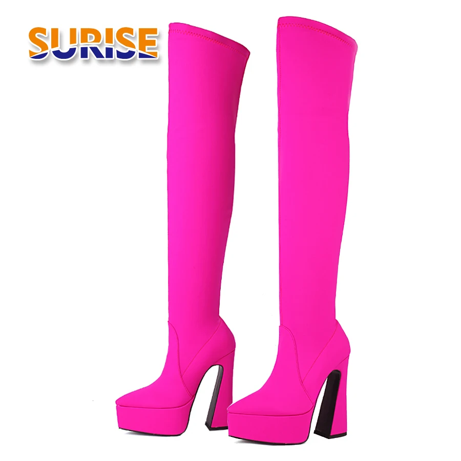 Розовые атласные ботинки на высокой платформе, женские сапоги выше колена на высоком массивном каблуке, красные, синие, сексуальные женские сапоги без шнуровки с длинным острым носком
Розовые атласные ботинки на высокой платформе, женские сапоги выше колена на высоком массивном каблуке, красные, синие, сексуальные женские сапоги без шнуровки с длинным острым носком