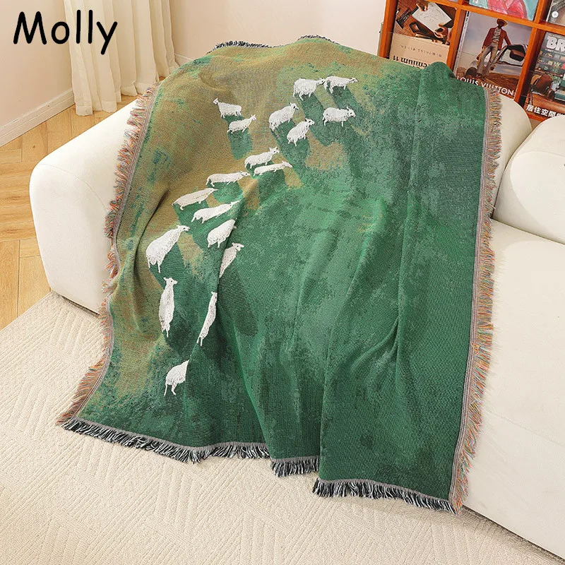 Vintage Jacquard Grassland Sheep Camping Picnic Blanket Multifunctional Blankets Wall Decor Tapestry Throw Blanket for Sofa Bed
Vintage Jacquard Grassland Sheep Camping Picnic Blanket Multifunctional Blankets Wall Decor Tapestry Throw Blanket for Sofa Bed