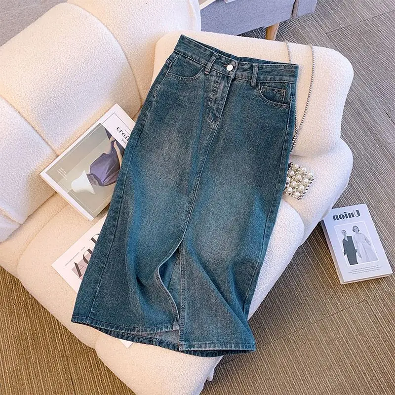 High Waist Women's Denim Skirt Midi with Slit Female Jeans Skirts Chic and Elegant Clothing Sales Premium Cheap Korean Style
High Waist Women's Denim Skirt Midi with Slit Female Jeans Skirts Chic and Elegant Clothing Sales Premium Cheap Korean Style