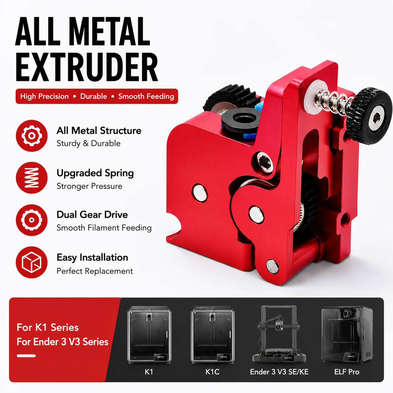 Upgraded Extruder for K1/K1 Max/K1C Direct Drive Extruder Dual Gear Feeding Extrusion K1 Extruder with Bracket for Ender 3 V3 SE
Upgraded Extruder for K1/K1 Max/K1C Direct Drive Extruder Dual Gear Feeding Extrusion K1 Extruder with Bracket for Ender 3 V3 SE