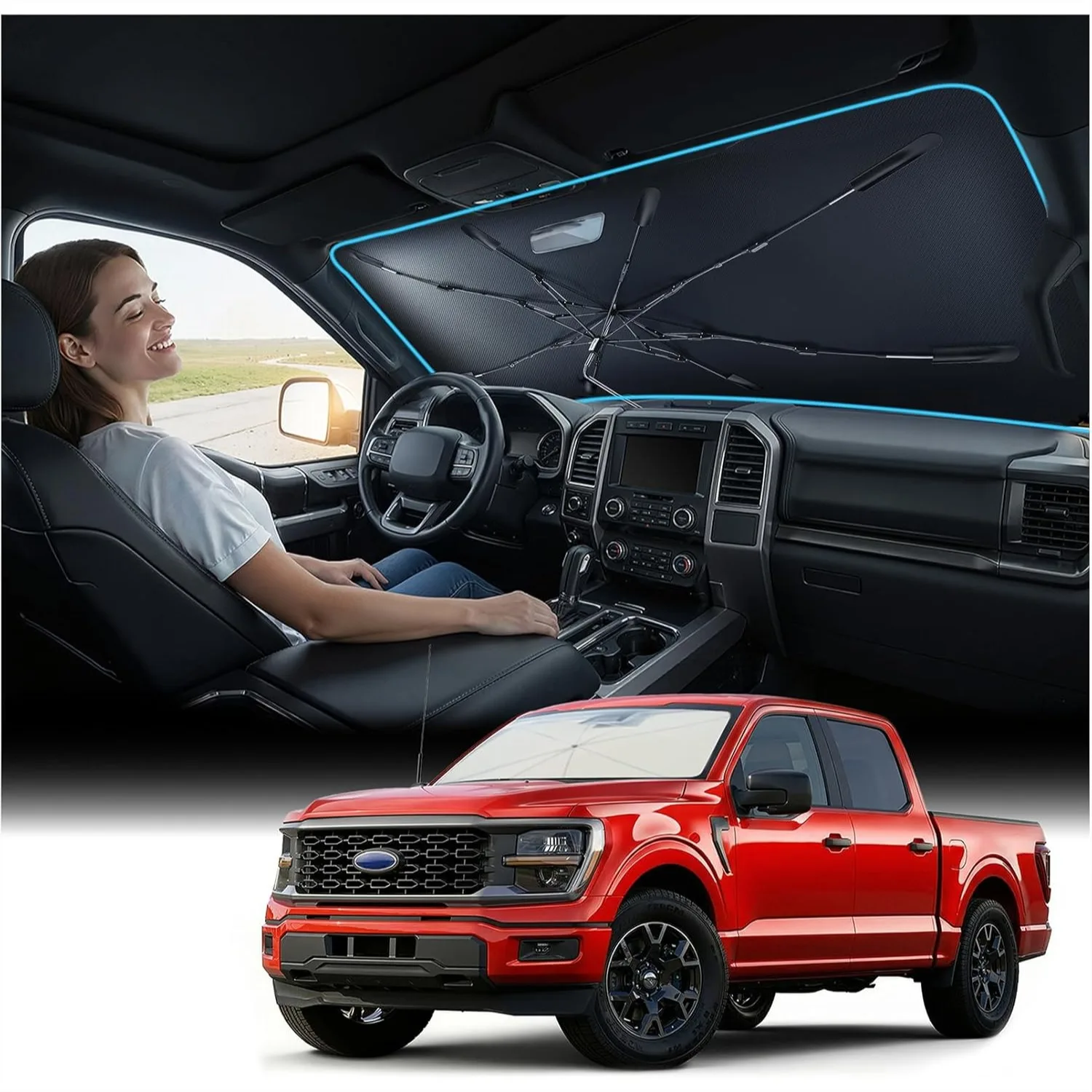 Windshield Sun Shade for Ford F-150 F-250 F-350 Explorer, 2026 Upgrade Heavy-Duty Truck Sunshade with Spring Frame, UV & Heat
Windshield Sun Shade for Ford F-150 F-250 F-350 Explorer, 2026 Upgrade Heavy-Duty Truck Sunshade with Spring Frame, UV & Heat