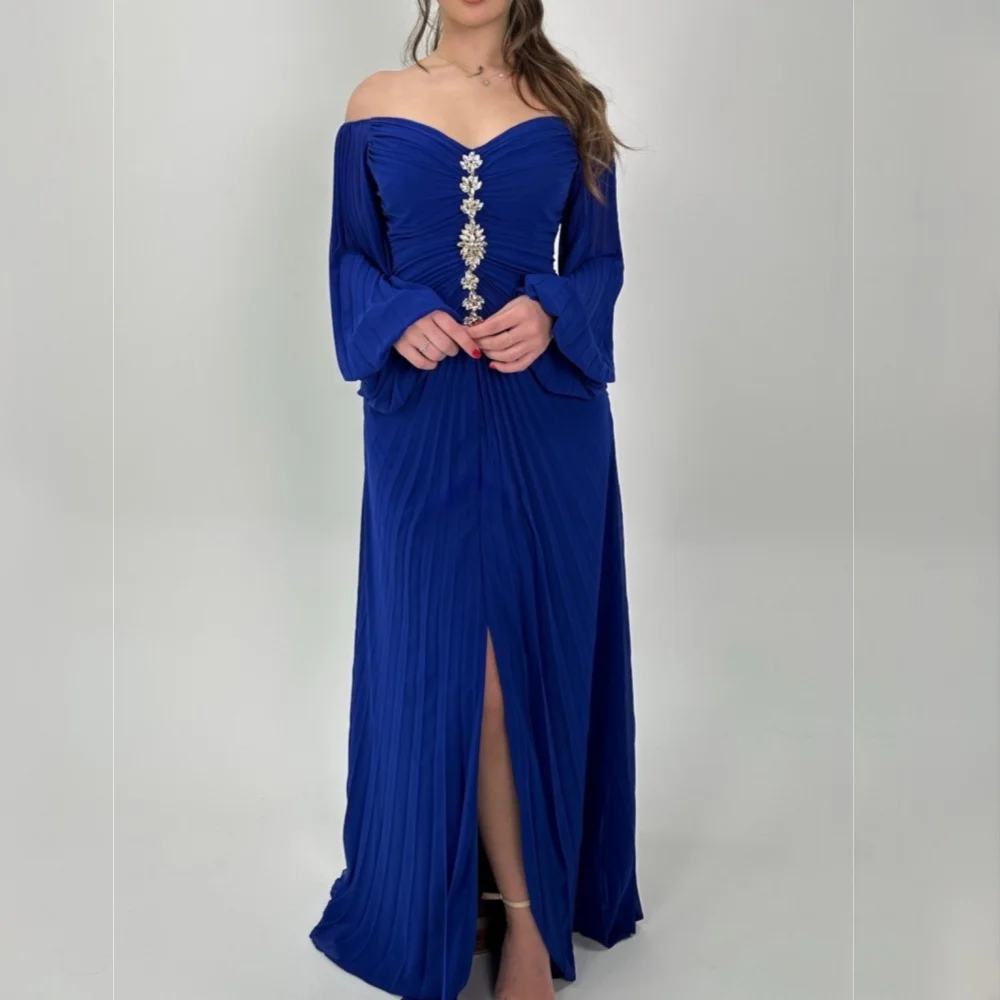 Customized Formal Off-the-shoulder Evening Dress Glitter Rhinestone Party Dresses Pleat A-line Long Dresses High Quality
Customized Formal Off-the-shoulder Evening Dress Glitter Rhinestone Party Dresses Pleat A-line Long Dresses High Quality