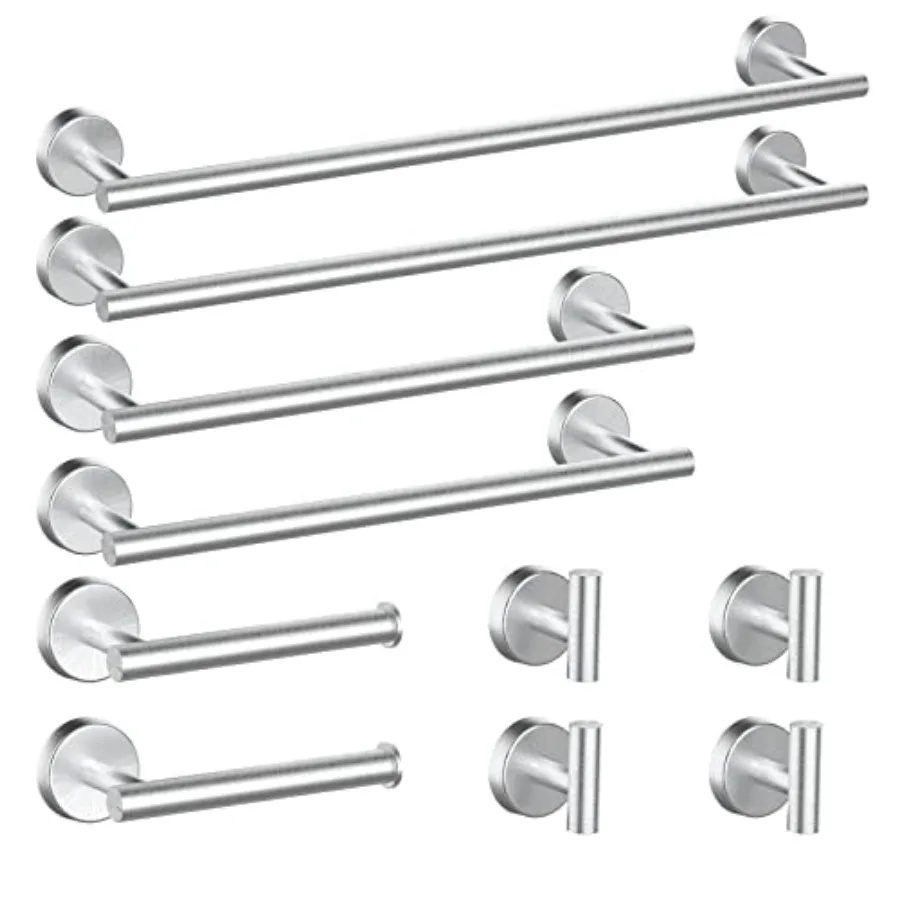 10Pcs Bathroom Hardware Set - Includes 24and18inch Towel Bar, Robe Hook, Toilet Paper Holder, 2 Pack 5 Pcs Bathroom Accessories
10Pcs Bathroom Hardware Set - Includes 24and18inch Towel Bar, Robe Hook, Toilet Paper Holder, 2 Pack 5 Pcs Bathroom Accessories