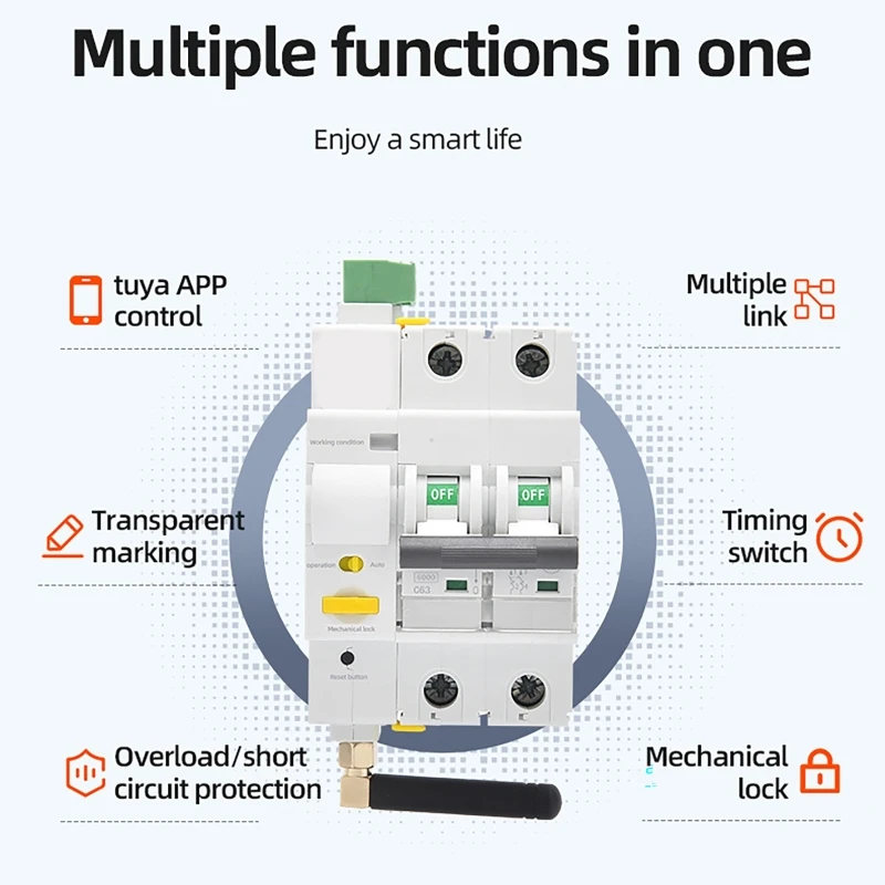 16/32/63A 1P 2P Intelligent Circuit Breaker with Tuya APP Remote Control WIFI Reset Circuit Breaker with Auto Reclosing Function
16/32/63A 1P 2P Intelligent Circuit Breaker with Tuya APP Remote Control WIFI Reset Circuit Breaker with Auto Reclosing Function