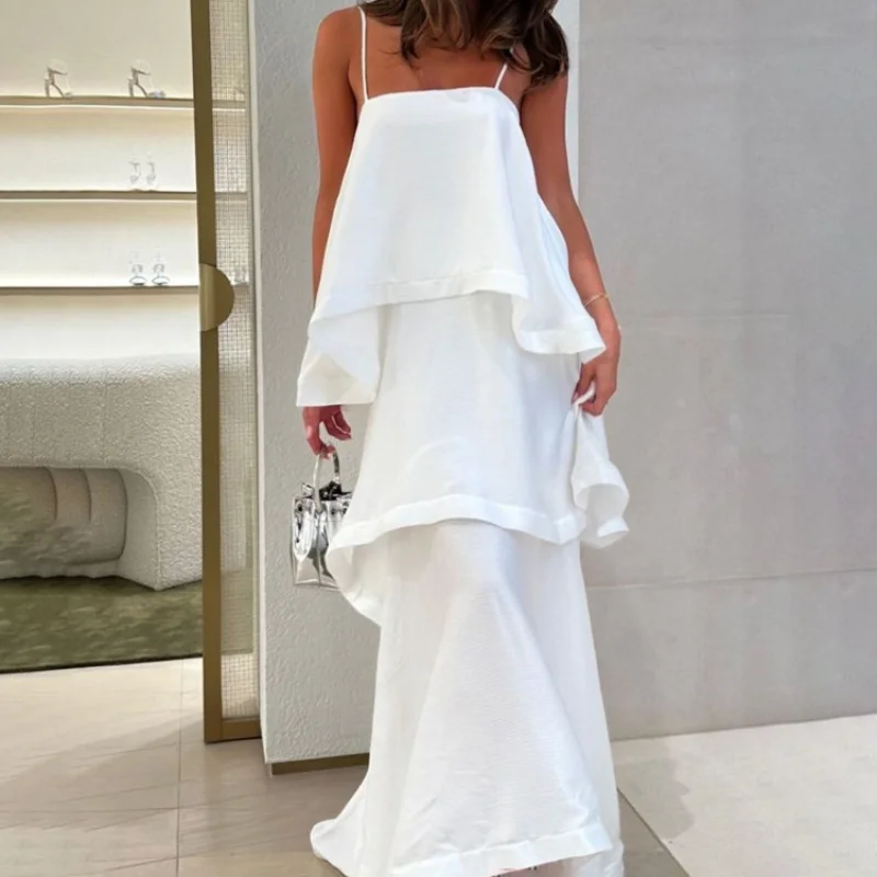 2025New French Style Sleeveless White Satin Draped Women's Dress with Design Sense Casual Strap Dress Cake Dress
2025New French Style Sleeveless White Satin Draped Women's Dress with Design Sense Casual Strap Dress Cake Dress
