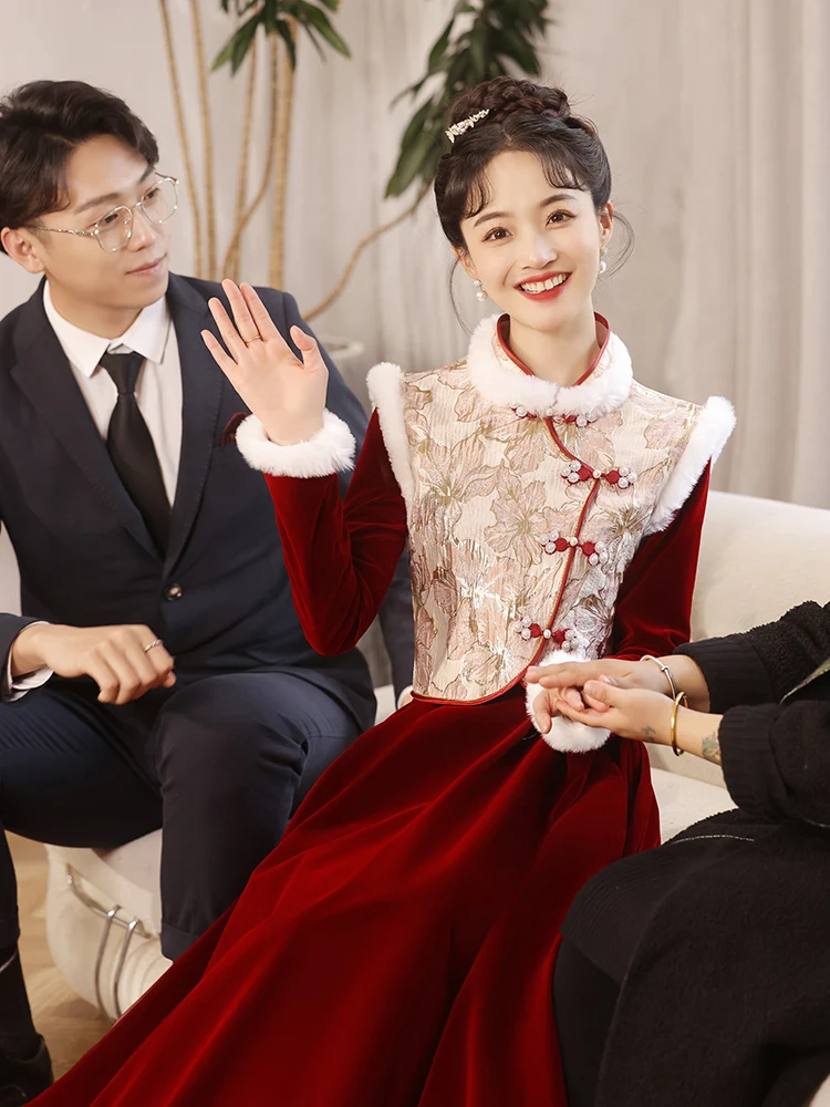 Red Velvet Wedding Dr New 2026 Autumn Winter New Chinese Sle Bride's Ceremony Dr Long Sve Floor Length Evening Gown
Red Velvet Wedding Dr New 2026 Autumn Winter New Chinese Sle Bride's Ceremony Dr Long Sve Floor Length Evening Gown