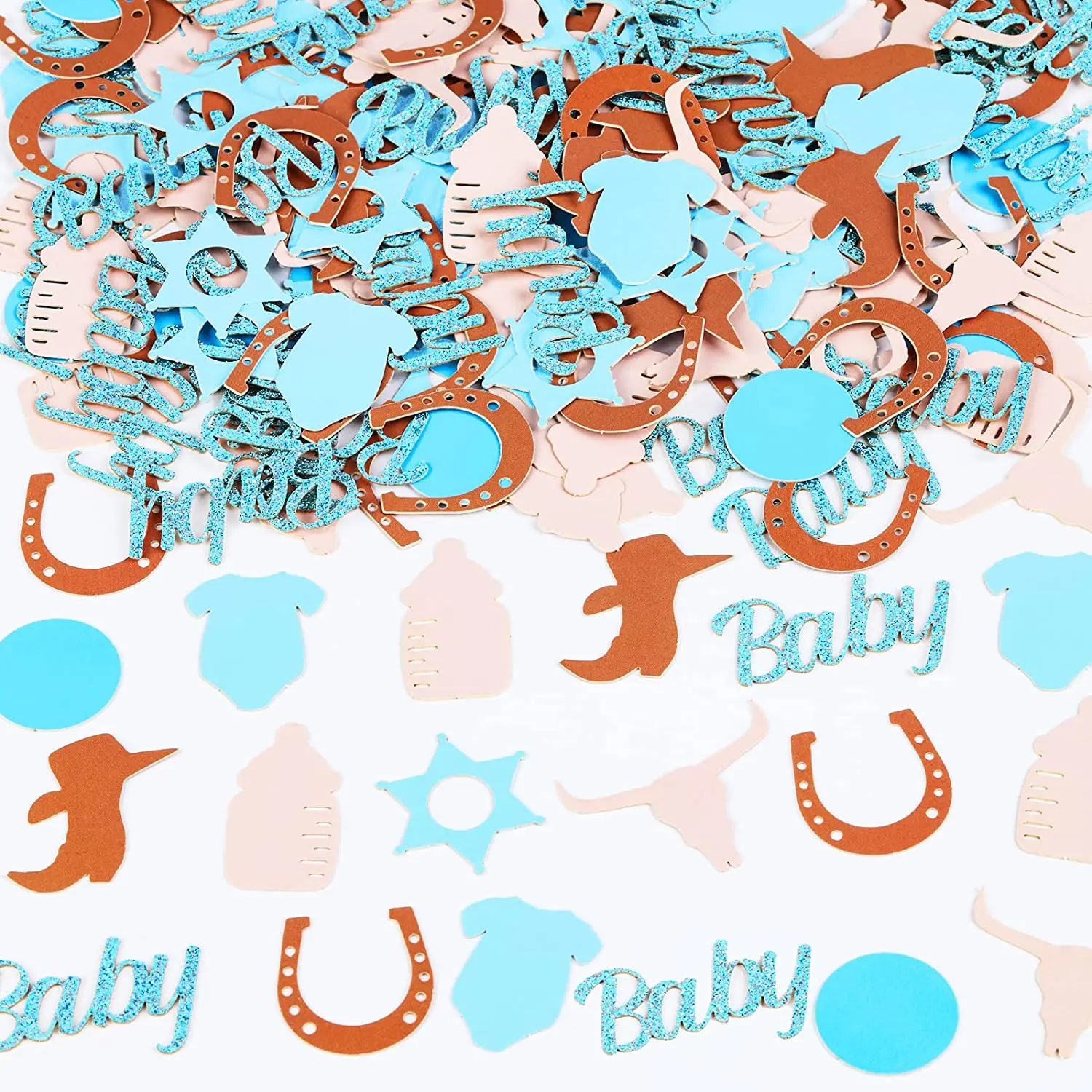 Western Cowboy Glitter Confetti for Tables, Double Sided, Baby Shower, Blue, Brown, Wild West, Rodeo Supplies, 200Pcs
Western Cowboy Glitter Confetti for Tables, Double Sided, Baby Shower, Blue, Brown, Wild West, Rodeo Supplies, 200Pcs