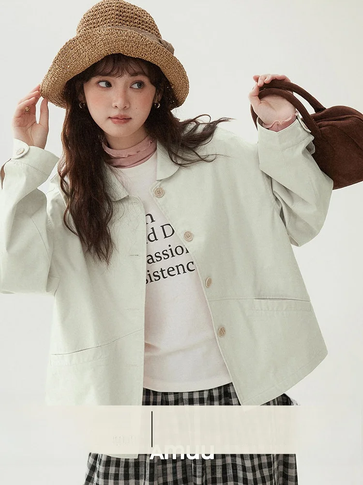 AMUU Original Doll Collar Button Jaet Women's Loose Early Spring New Sle Pure Color Top Cotton Polyester Blend Long Sve
AMUU Original Doll Collar Button Jaet Women's Loose Early Spring New Sle Pure Color Top Cotton Polyester Blend Long Sve