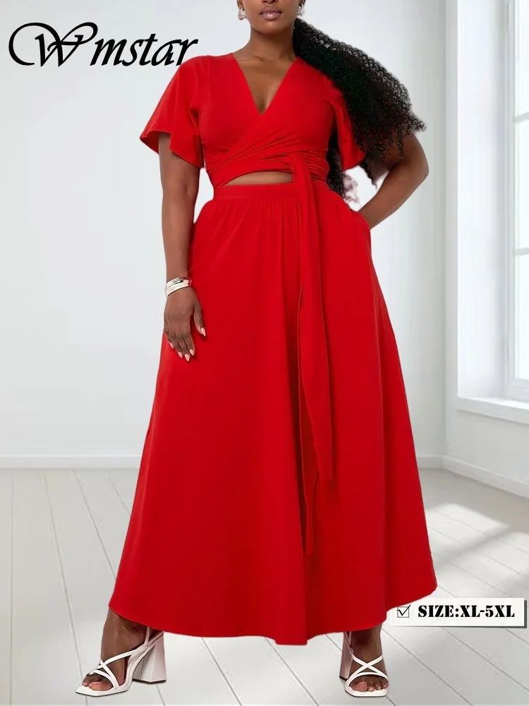 Wmstar Plus Size Two Piece Dress Sets Women 2025 Solid V Neck Fashion Big Swing Short Sleeve Outfits Wholesale Dropshipping
Wmstar Plus Size Two Piece Dress Sets Women 2025 Solid V Neck Fashion Big Swing Short Sleeve Outfits Wholesale Dropshipping