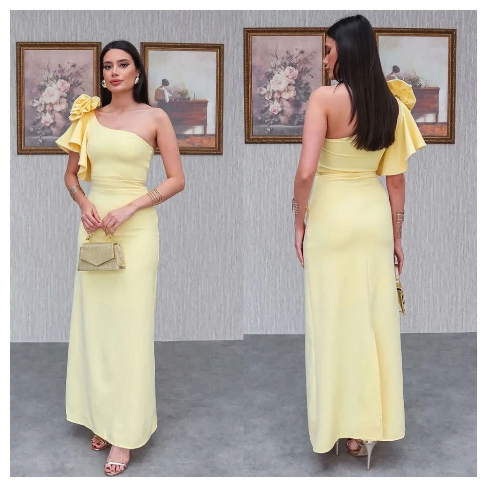 Customized Elegant Yellow Jersey Evening Dress Classic One Shoulder Sleeveless Party Dress Formal Ankle Length Celebrity Gowns
Customized Elegant Yellow Jersey Evening Dress Classic One Shoulder Sleeveless Party Dress Formal Ankle Length Celebrity Gowns