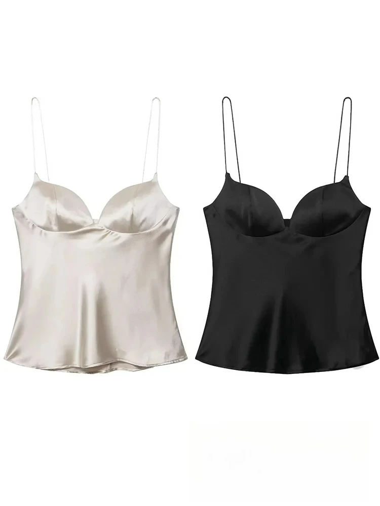 KONDALA сексуальные шикарные атласные женские топы, однотонные без рукавов с открытой спиной на молнии, тонкий короткий жилет на бретельках, модный осенний женский жилет 2025 г. 
KONDALA сексуальные шикарные атласные женские топы, однотонные без рукавов с открытой спиной на молнии, тонкий короткий жилет на бретельках, модный осенний женский жилет 2025 г.