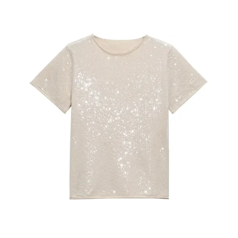 TRAFZR SS2025 Sequin Party Tee Women's Knitted Round Neck Sparkling Top Club to Bar Glam Breathable Summer Essential
TRAFZR SS2025 Sequin Party Tee Women's Knitted Round Neck Sparkling Top Club to Bar Glam Breathable Summer Essential