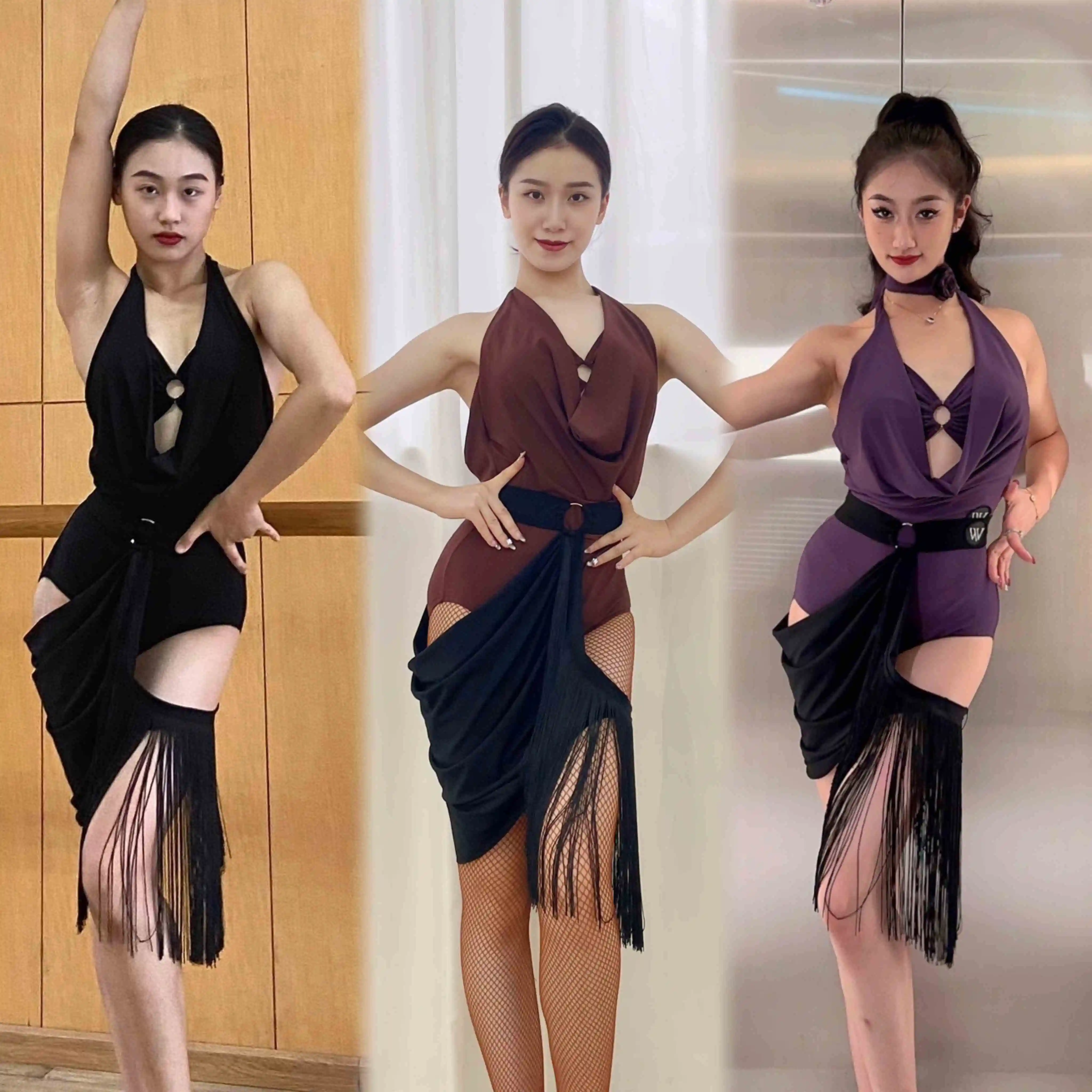 Сексуальная одежда для латинских танцев, женские купальники с вырезом на шее, юбка с бахромой, платья для занятий танцами ча-ча-румба, для взрослых DNV25115
Сексуальная одежда для латинских танцев, женские купальники с вырезом на шее, юбка с бахромой, платья для занятий танцами ча-ча-румба, для взрослых DNV25115