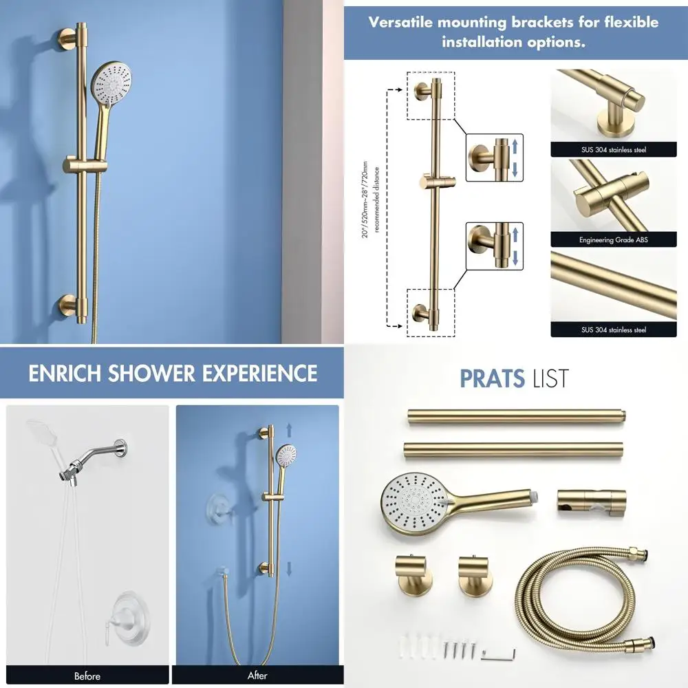 5-Function Brushed Gold Shower Slide Bar with Stainless Steel Grab Bar and Extended Hose
5-Function Brushed Gold Shower Slide Bar with Stainless Steel Grab Bar and Extended Hose