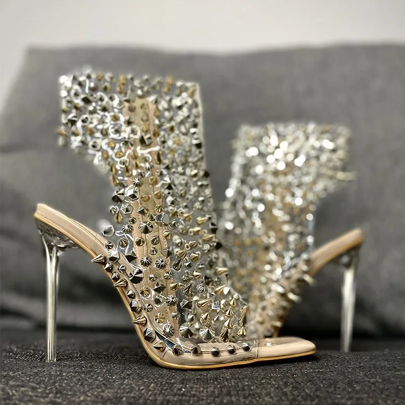 Fashion Studed PVC Rhinestone Slingback Zip Sandals Women Thin High Heel Luxury Square Toe Crystal Sandals Design Lady Shoes
Fashion Studed PVC Rhinestone Slingback Zip Sandals Women Thin High Heel Luxury Square Toe Crystal Sandals Design Lady Shoes