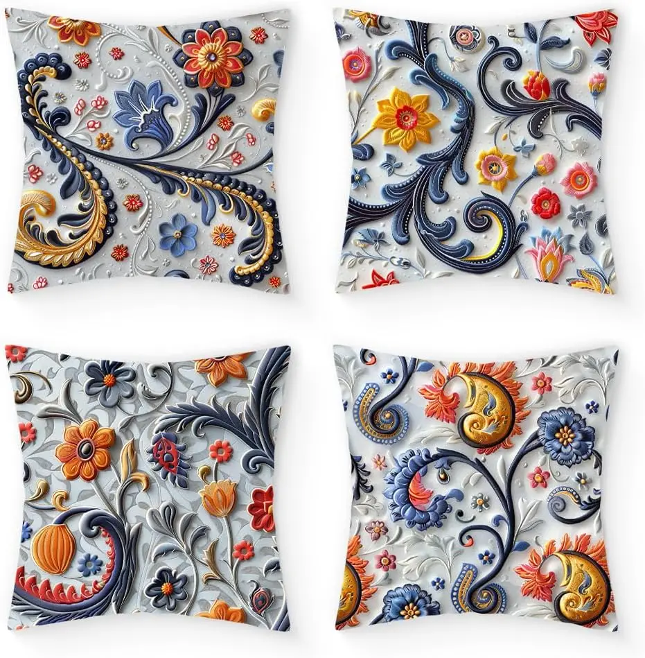 4Pcs bohemian floral throw pillow covers with 3D embossed paisley pattern cushion cases for study lounge hotel room home decor
4Pcs bohemian floral throw pillow covers with 3D embossed paisley pattern cushion cases for study lounge hotel room home decor