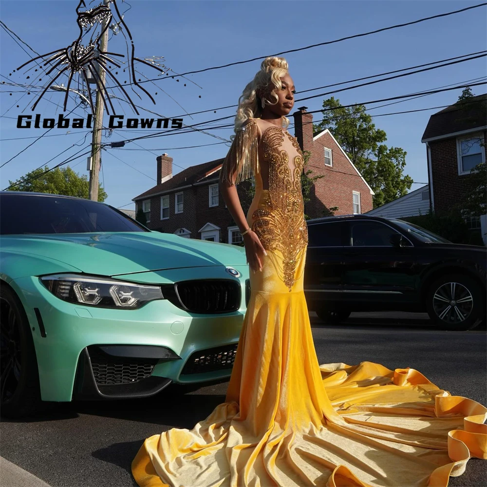 Luxury Yellow O N Long Prom Dresses Beaded Crystal Evening Dress Woman Elegant Tassel Formal Gowns vestidos de festa Customized
Luxury Yellow O N Long Prom Dresses Beaded Crystal Evening Dress Woman Elegant Tassel Formal Gowns vestidos de festa Customized