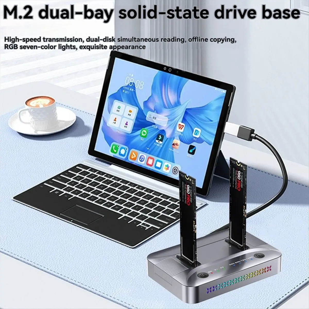 OKgood Dual-Bay M.2 RGB NVME NGFF SSD Docking Station, USB3.2 GEN2 Type C 20Gbps Data Transfer, Support OFFline Cloner
OKgood Dual-Bay M.2 RGB NVME NGFF SSD Docking Station, USB3.2 GEN2 Type C 20Gbps Data Transfer, Support OFFline Cloner
