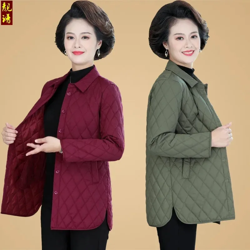 Autumn Winter New Thin Cotton-Padded Jacket Women Middle-Aged Mom Solid Color Loose Warm Outwear Ladies Mid-Length Parkas H2967
Autumn Winter New Thin Cotton-Padded Jacket Women Middle-Aged Mom Solid Color Loose Warm Outwear Ladies Mid-Length Parkas H2967