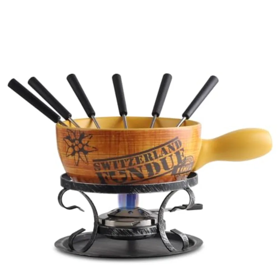 2.11-Quart Swiss Design Ceramic Fondue Pot Set for Cheese Chocolate Melting with 6 Forks and Vintage Pattern Ideal for 6 People
2.11-Quart Swiss Design Ceramic Fondue Pot Set for Cheese Chocolate Melting with 6 Forks and Vintage Pattern Ideal for 6 People