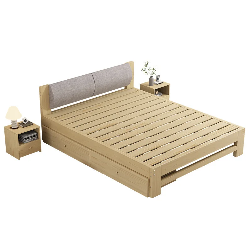 Solid wood bed tatami headless pine bed 1.8m simple and 
Solid wood bed tatami headless pine bed 1.8m simple and