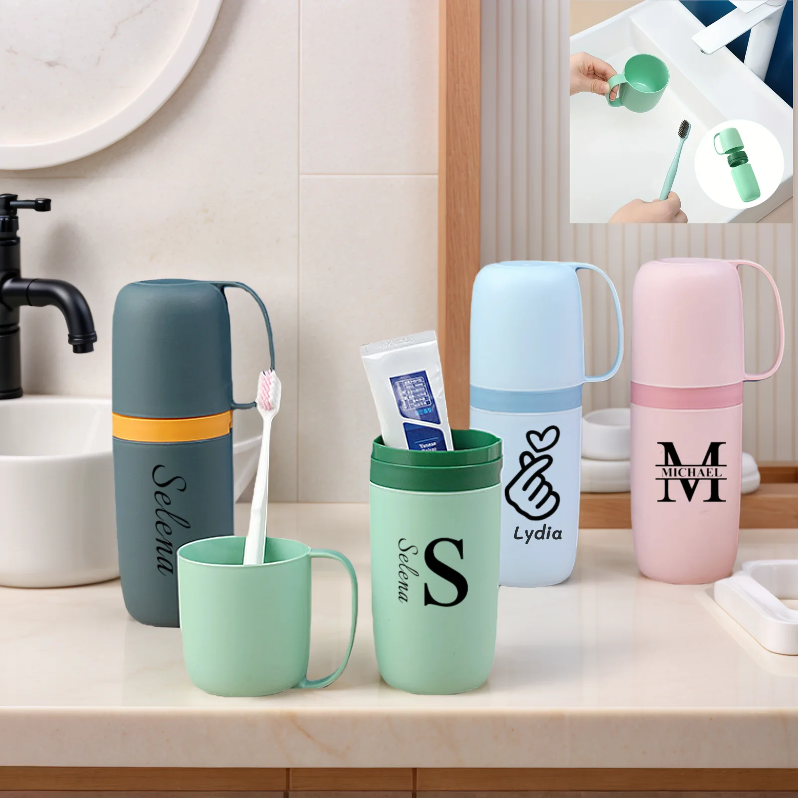 Personalized Travel Toothbrush Holder Set, PP Material, Portable Cup Container with Handle, Multi-Color Customizable Design
Personalized Travel Toothbrush Holder Set, PP Material, Portable Cup Container with Handle, Multi-Color Customizable Design