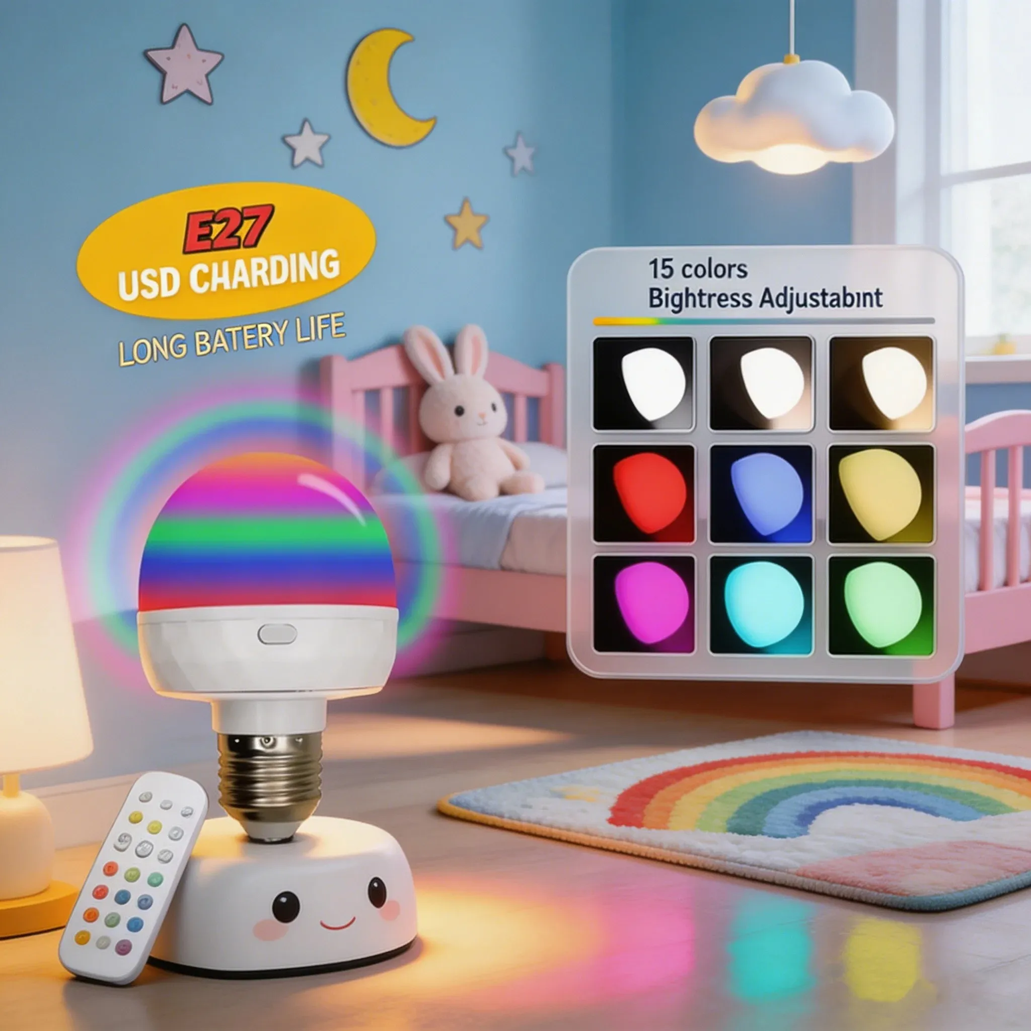 Smart LED Bulb E27 RGB Color Dimmable USB Rechargeable Cordless Battery Operated with Timing Feature Light 1PCS
Smart LED Bulb E27 RGB Color Dimmable USB Rechargeable Cordless Battery Operated with Timing Feature Light 1PCS